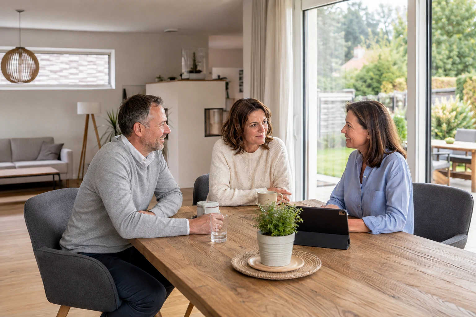 Eigentümerpaar im Gespräch über den Verkauf eines Familienhauses